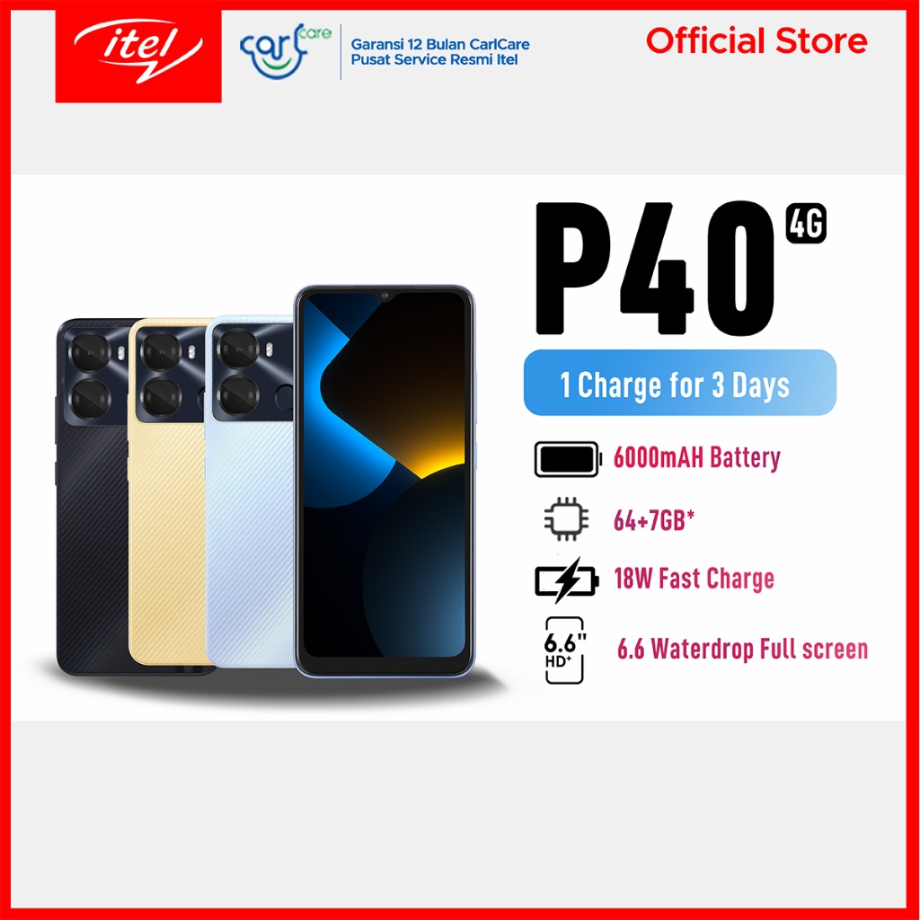 itel P40 6000mAh RAM 7GB 4+3GB/64GB GARANSI RESMI