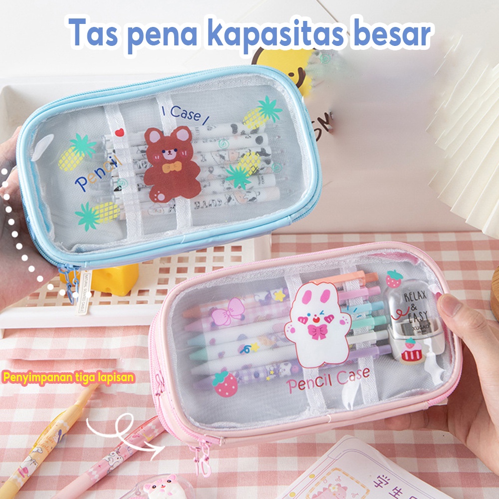 

Tempat Pensil Lucu Anak Transparan Kotak Pencil Dompet Besar Karakter Motif Pouch Stationary Resleting Serbaguna