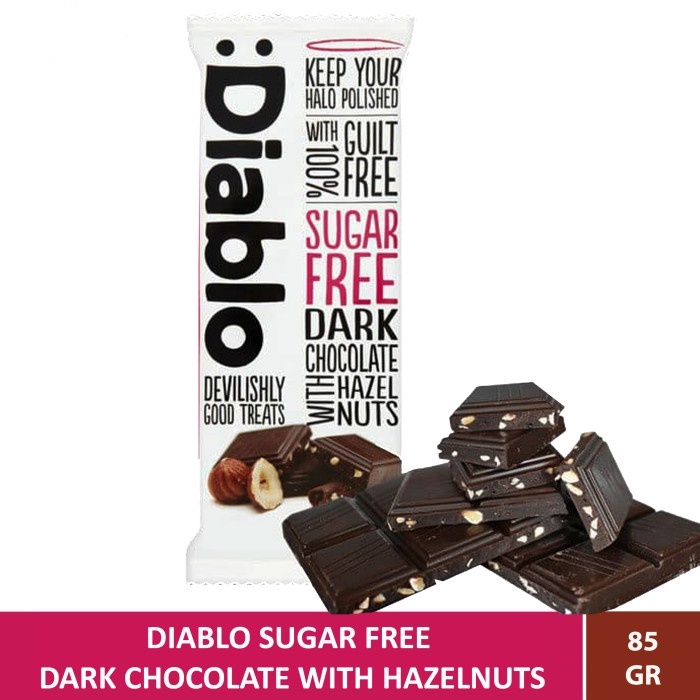 

DIABLO SUGAR FREE DARK CHOCOLATE WITH HAZELNUTS 85GR - COKELAT HITAM DENGAN KACANG HAZEL