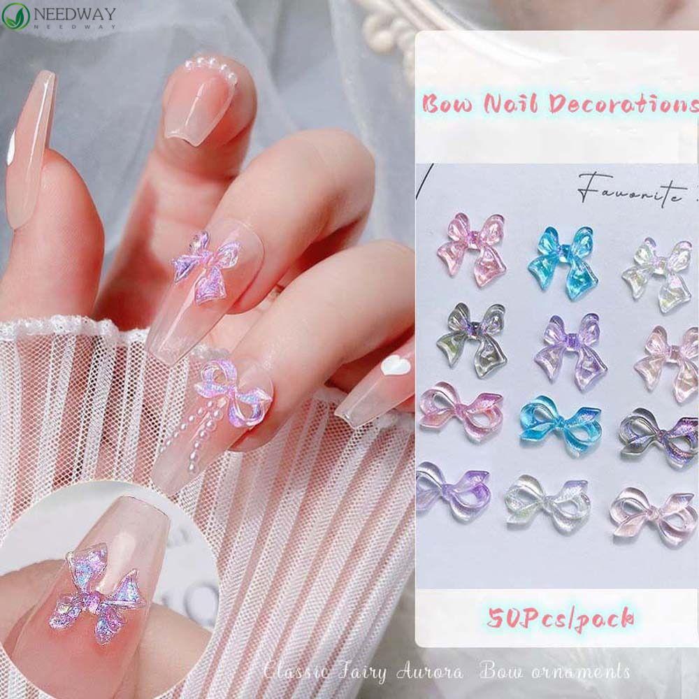 Needway Busur Dekorasi Kuku Resin Fashion Ikatan Simpul Manikur Aksesoris Hiasan Kuku Aurora Bow Nail Jewelry