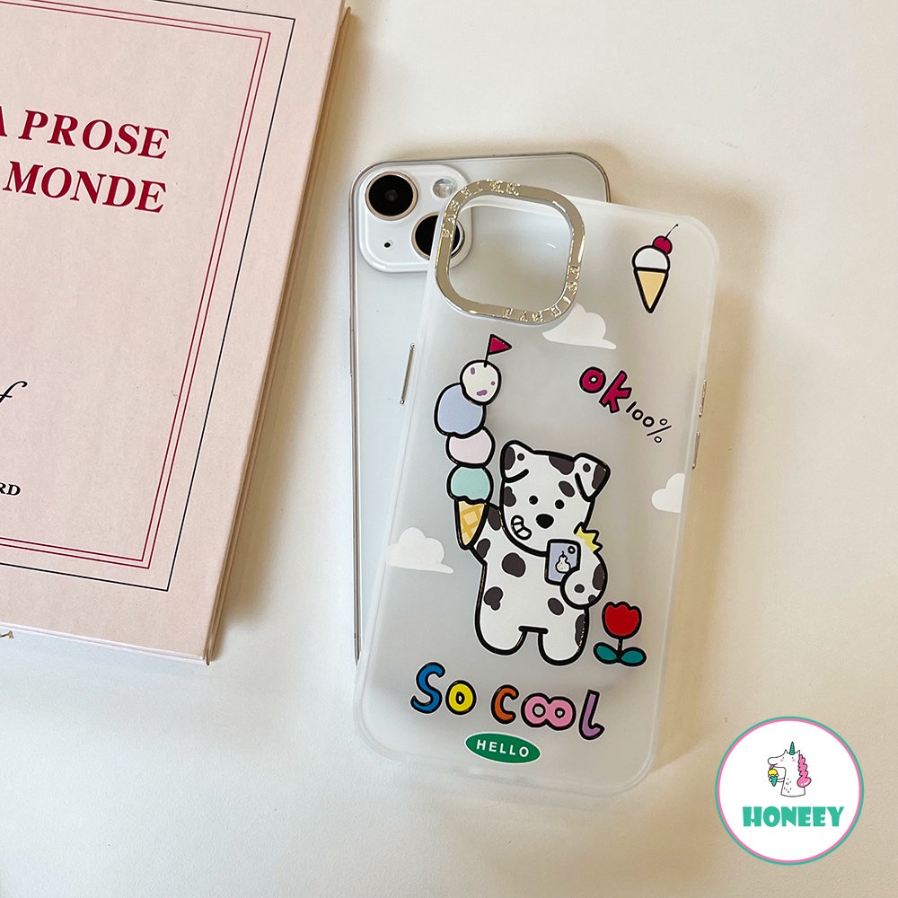 Casing Ponsel Kerucut Es Krim Anjing Bercak Keren Untuk iPhone 11 Pro Max12 13 14 Pro Max XR XS 7 8Plus Perlindungan Lensa Berlapis Bening Penutup Belakang