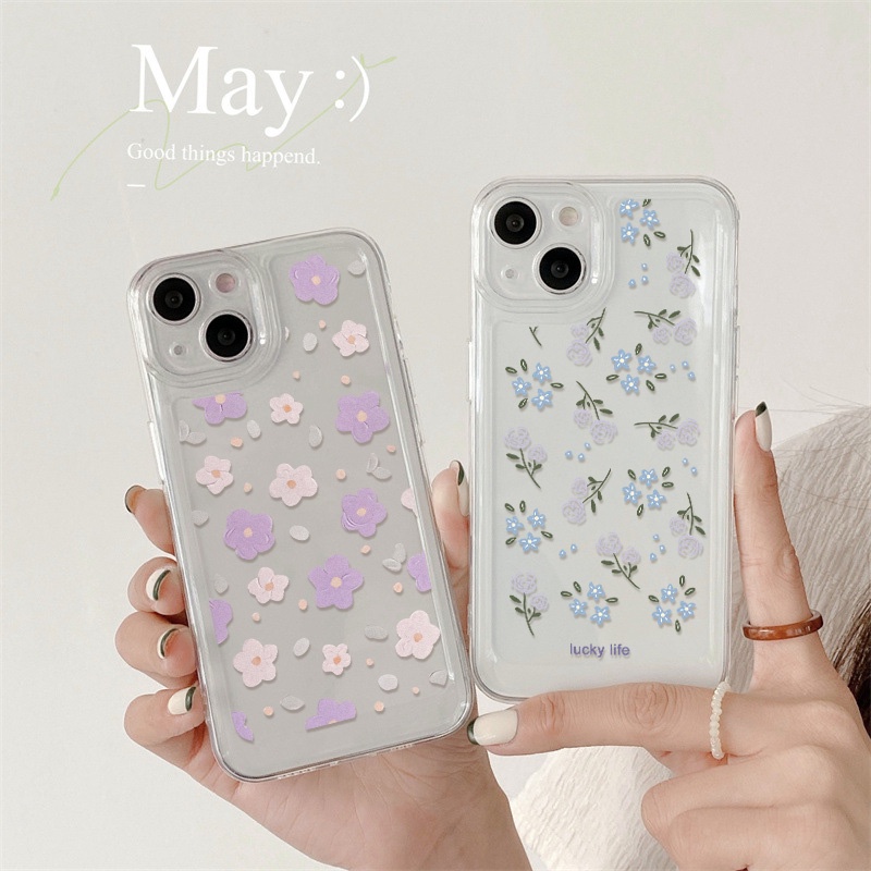 Casing Bunga Biru Ungu Untuk Oppo A16 A16K A16E A11K A11X A5S A12 A12S A3S A5 A8 A9 A57 A54 A53 A52 A15 A17 A17K A36 A37 A93 A96 A92 A72 A73 A74 A76 A77 Akrilik Space TPU Back Cover