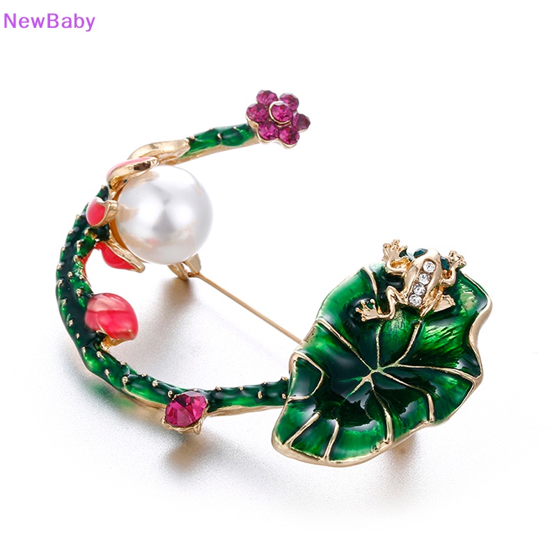 Newbaby Enamel Lotus Bunga Daun Hijau Kodok Bros Pin Baju Kerah Pin Perhiasan Hadiah ID