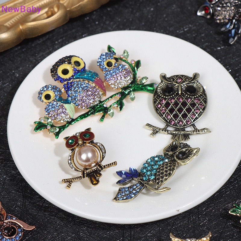 Newbaby Berlian Imitasi Owl Bros Lencana Pin Burung Hewan Pesta Santai Jas Korsase Hadiah ID