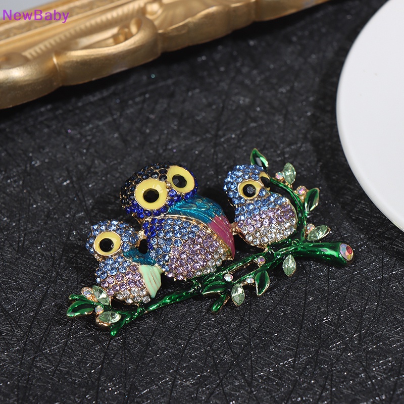 Newbaby Berlian Imitasi Owl Bros Lencana Pin Burung Hewan Pesta Santai Jas Korsase Hadiah ID