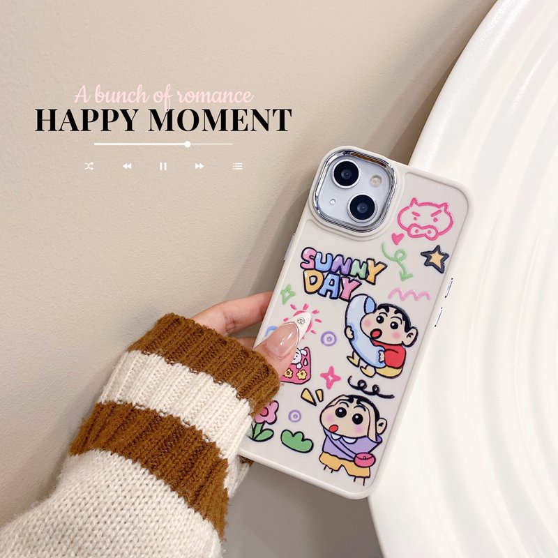 All New Metal Camera Skin Silicone Soft Case IPhone 11 12 13 14 Pro Max Women's Fashion Gift Cute Cartoon Phone Case Funny Crayon Shin-chan