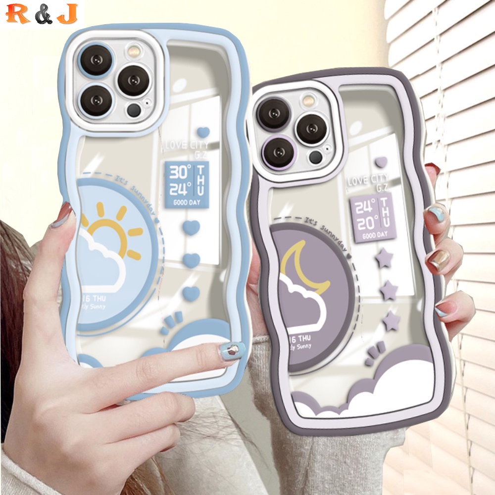 Case Bening Samsung A14 A13 A04e A04s A04 A03s A02s A03 M23 A23 A22 A12 A32 A31 A21s A10S A20 A52 A30s A51 A71 A53 M22 M32 A02 Fashion Fun Moon Sun Cloud Kombinasi Wavy Edge Case