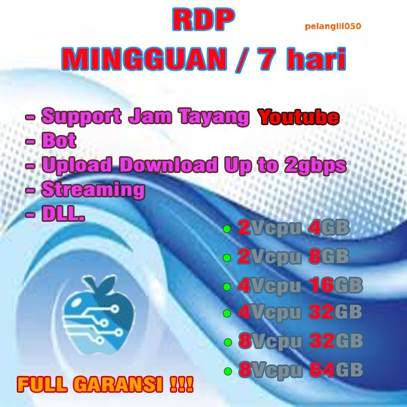 RDP 8 Vcpu 64Gb Ram WINDOWS MURAH MINGGUAN SUPPORT JAM TAYANG DLL