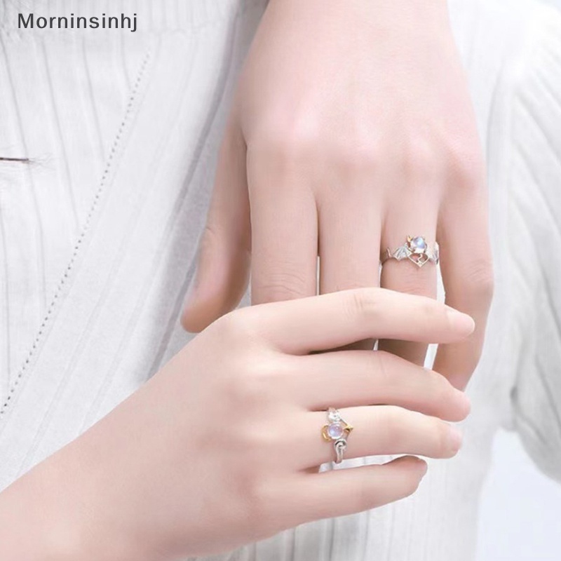 Mornin Fashion Sayap Malaikat Dan Setan Cincin Pasangan Untuk Wanita Gothic Indah Moonstone Adjustable Jari Terbuka Cincin Pria Perhiasan Pesta id