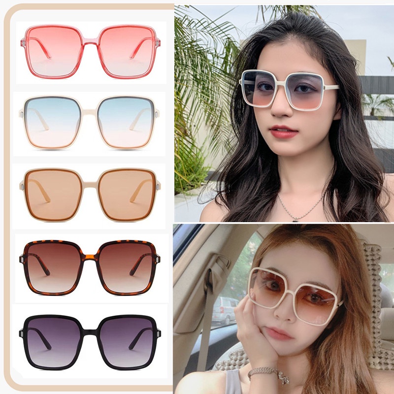 Gradient Frozen -Warna Kacamata Bingkai Besar Persegi Kuku Beras Jalan Menembak Kacamata Hitam Anti-ultraviolet Kerai Cermin UV400 Anti -UV400 Anti Sinar Untuk Pria Dan Wanita