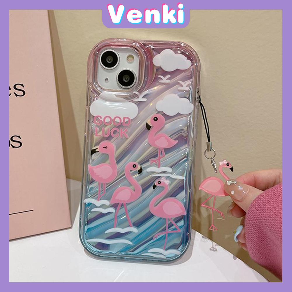 VENKI - Untuk iPhone 11 iPhone Case Laser Reflektif Bening Phone Case TPU Lembut Shockproof Airbag Ponsel Lucu Angsa Merah Muda Kompatibel dengan iPhone 14 13 Pro max 12 Pro Max XR XS 7 8