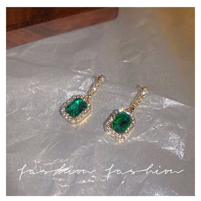 925 Perak Jarum Berlian Emerald Zircon Stud Earrings Fashion Desain Anting Aksesoris Wanita Hadiah