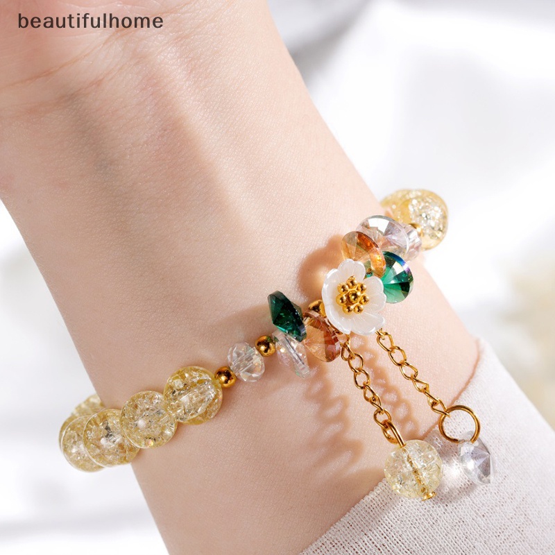 {beautifulhome} Gelang Bohemian Manik-Manik Kristal Warna-Warni Gelang Buatan Tangan Tali Elastis Perhiasan Wanita.