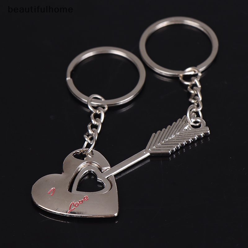 {beautifulhome} 1pasang New Love Heart Lock Key Chain Ring Gantungan Kunci Keyfob Valene's Day Gift.