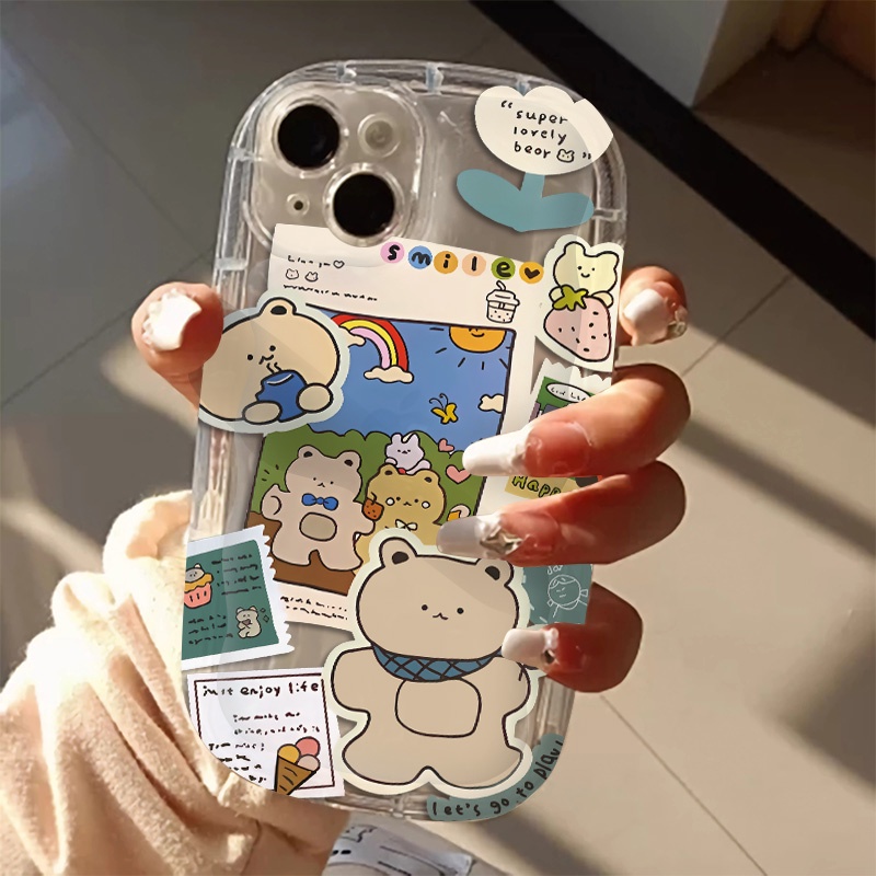 IPHONE Cute Bear Casing Ponsel Transparan Kompatibel Untuk Iphone14 13 12 11 Pro Max XS X XR 8 +7Plus Casing Silikon Lembut Shockproof Cover Cell Precticer