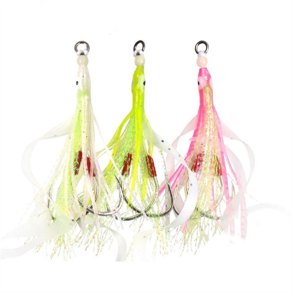 AUGUSTINA Agustina Assist Hooks Aksesoris Pancing Buatan Silikon Luminous Umpan Jig Lembut Untuk Air Asin
