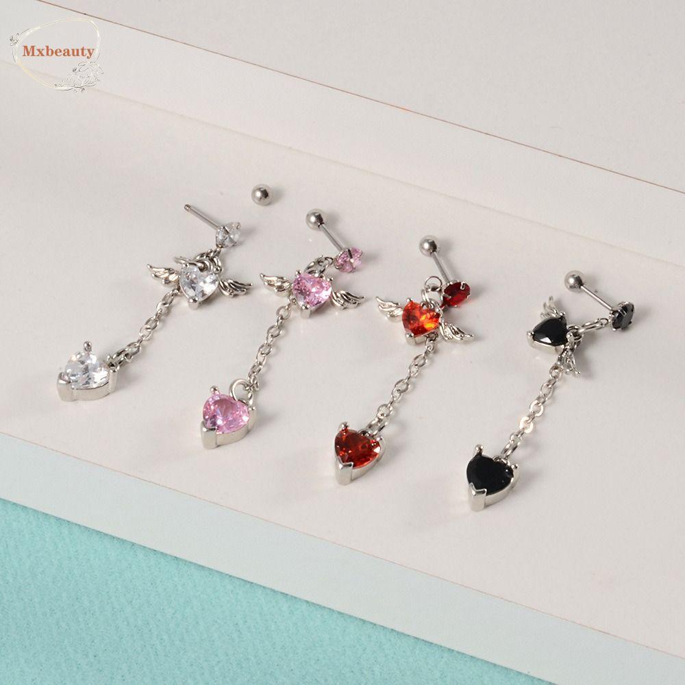 Mxbeauty Anting Menjuntai Wanita Manis Halus Sayap Sederhana Stainless Steel Niche Desain Perhiasan Fashion Zirkon Multi-Warna Anting Gaya Korea