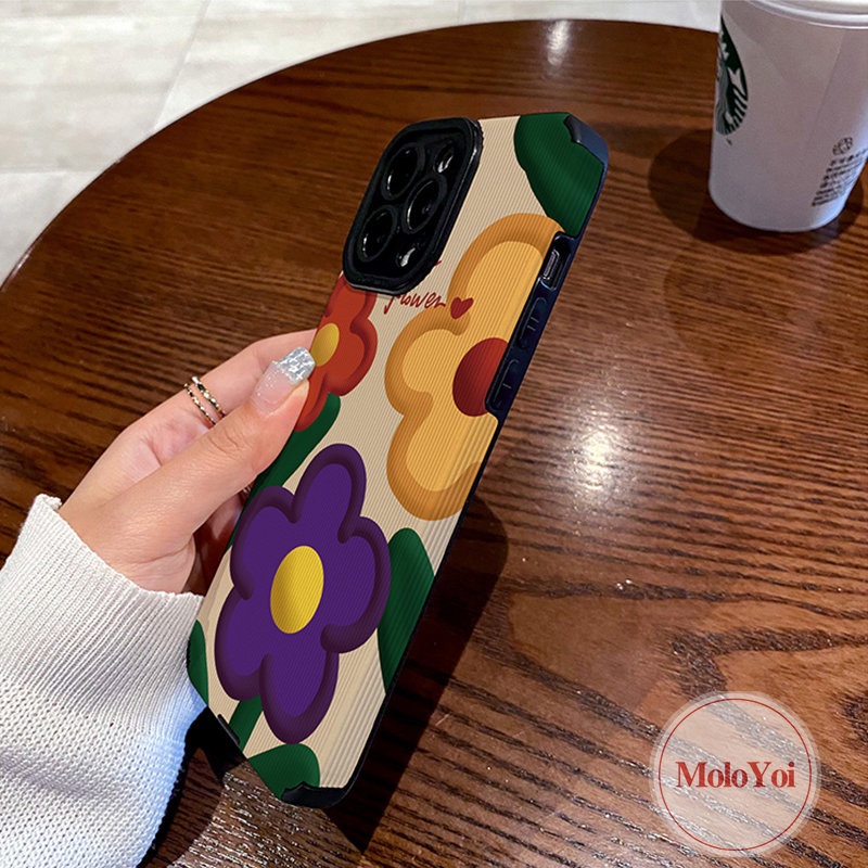 Musim Panas Segar Floral Mewah Tekstur Kulit Case Kompatibel Untuk IPhone XR 7Plus 11 13 12 14 Pro MAX 7 8 Plus X XS MAX Lukisan Minyak Flowers Telepon Shockproof Soft Cover