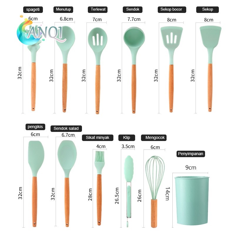 TGM - Peralatan Masak Set 12in1 KITCHEN TOOL Silikon Spatula / Silicone Utensil Set 12pcs Peralatan spatula silikon sutil Kitchen Set Free Wadah / Spatula Set 12 in 1