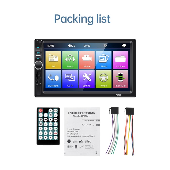 7018B Double DIN Radio Mobil 7 inci Head Unit Multimedia Video Player - 7018, no camera