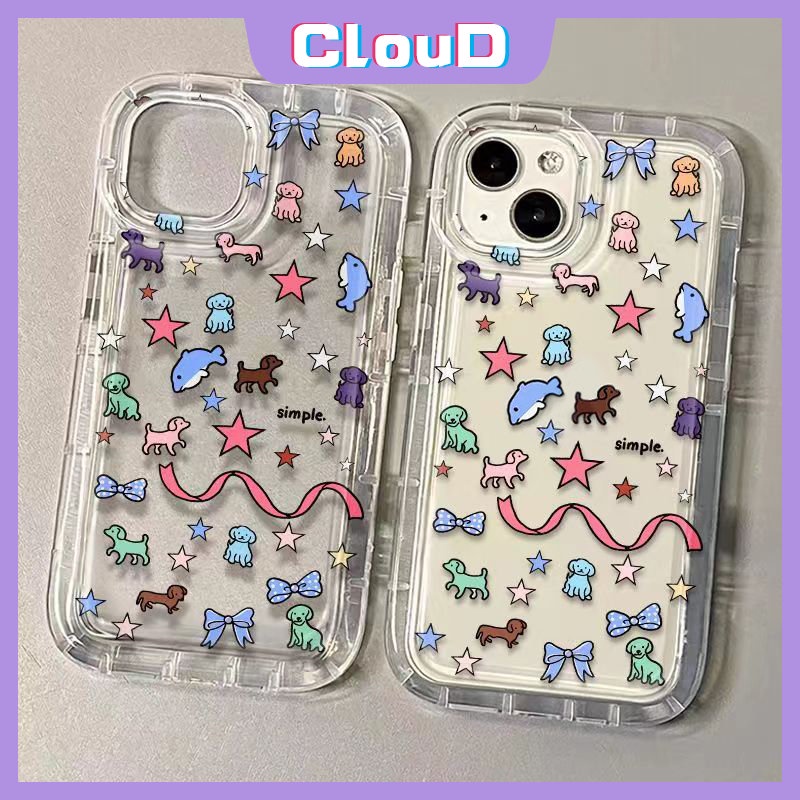 IPHONE Fashion Transparan Garis Lucu Emote Shockproof Airbag Case Kompatibel Untuk Iphone13 11 12 14 Pro MAX 7 6 8 6S Plus XS MAX XR X Kartun Hewan Paus Bintang Puppy Doodle Soft Cover