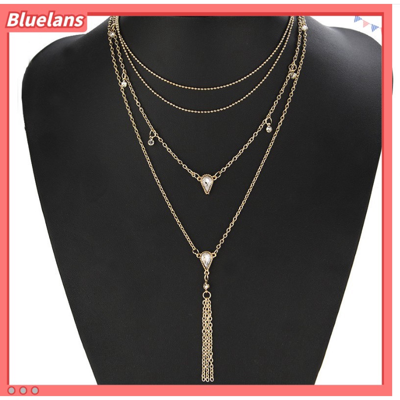 [BLS] Kalung Berlian Permata Tetes Rantai Empat Lapis multi-layer Kalung Liontin Rumbai