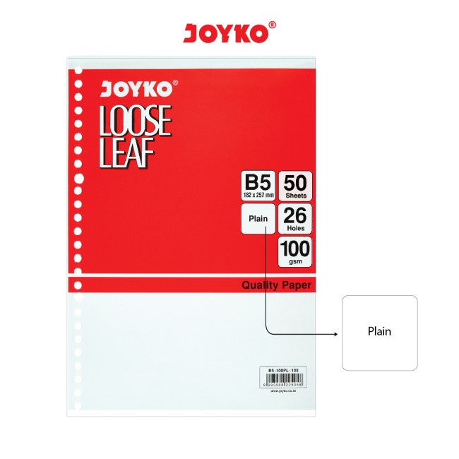 KERTAS BINDER B5 JOYKO LOOSE LEAF PLAIN (POLOS TANPA GARIS) 100gsm 50