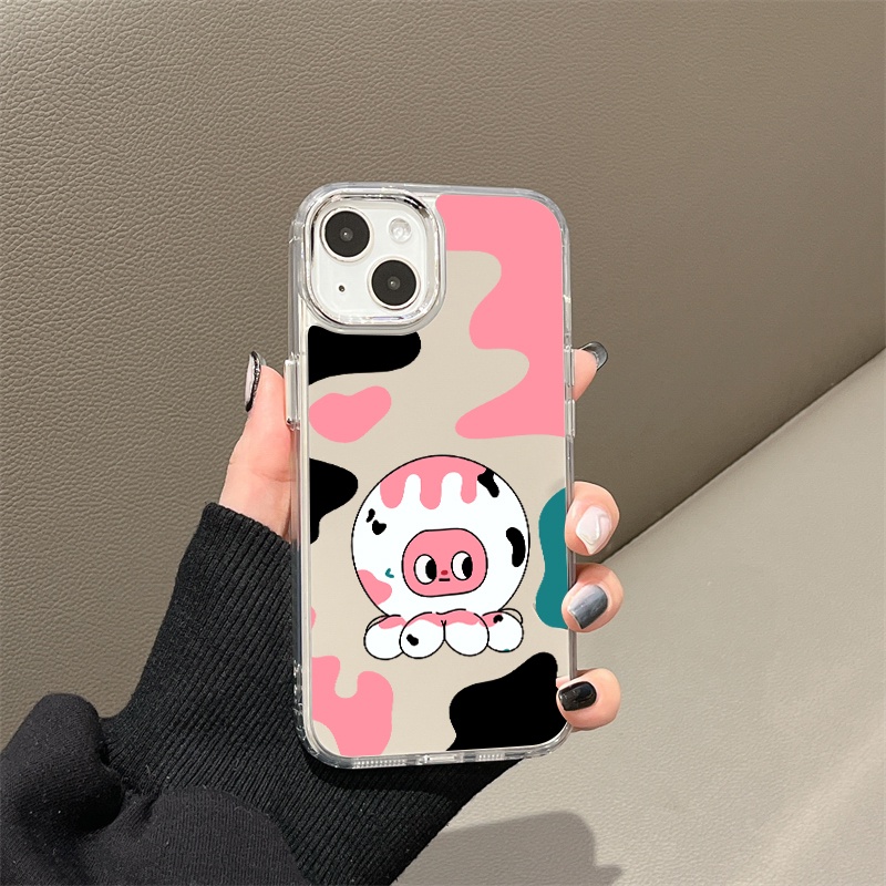 IPHONE Casing Ponsel Cermin Gurita Kartun Kompatibel Untuk Iphone11 12 13 14 12Pro 13Pro 14Pro Pro Max XR X XS Max Electroplating Tombol Perlindungan Mirror Cover