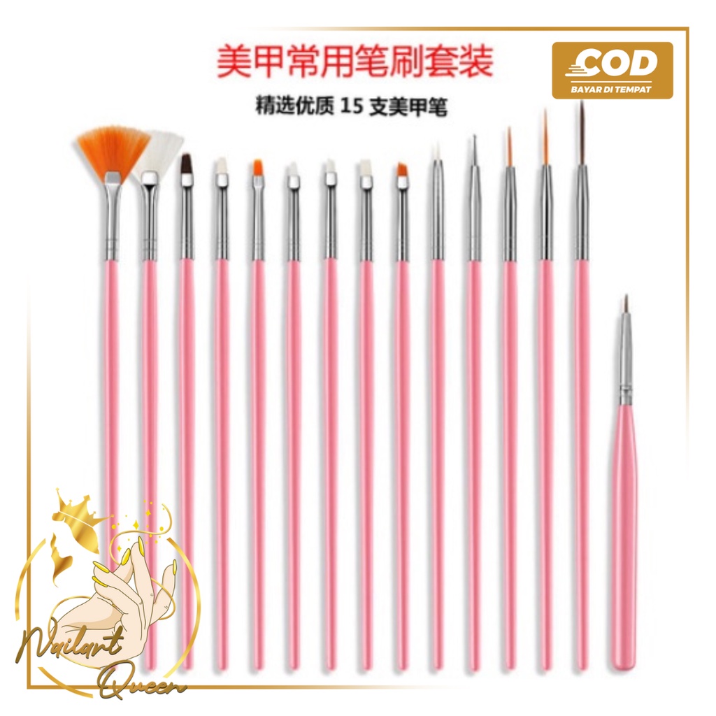 15pcs/set Pen Brush Nail Art Warna Pink