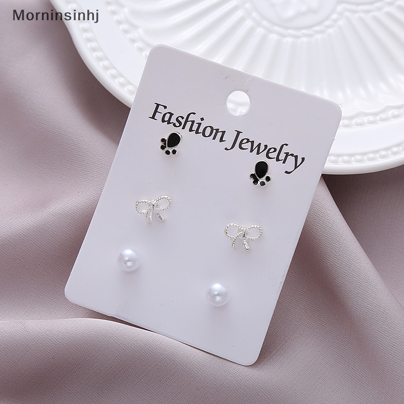 Mornin Set Anting Korea Geometris Wanita Modern Anting Tusuk Fashion Perhiasan Mutiara Kristal Anting Hati Untuk Wanita id