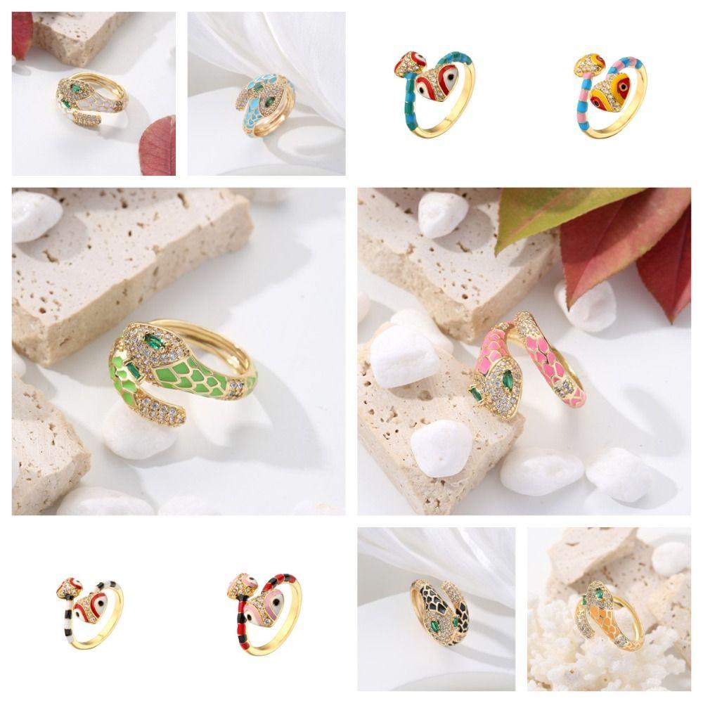 Mxbeauty Cincin Ular Fashion Chic Animal Enamel Zircon Open Punk Rings Untuk Wanita