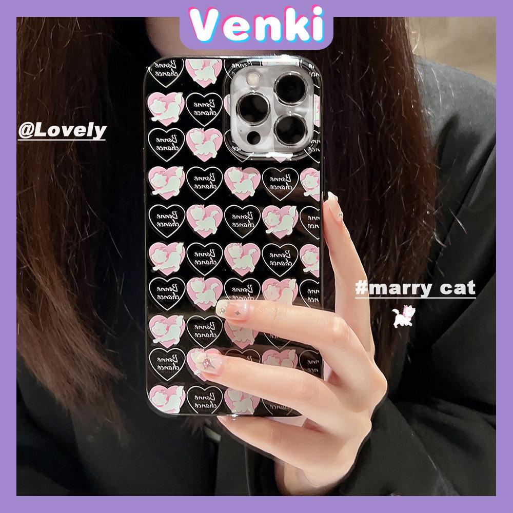 VENKI - Untuk iPhone 11 iPhone Case Hitam Glossy TPU Soft Shell Shockproof Protection Camera Simple Love Kitten Kompatibel dengan iPhone 14 13 Pro max 12 Pro Max xr xs max 7 8Plus