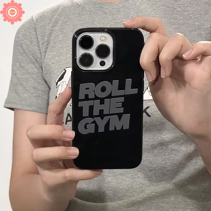 IPHONE Kreatif Roll The Gym Glossy Lembut TPU Ponsel Cover Hitam Kompatibel Untuk Iphone11 13 Pro Max7 8 Plus XR X XS Max14 12 Pro Max SE 2020 Keren Alfabet Inggris Halus Shockproof Case