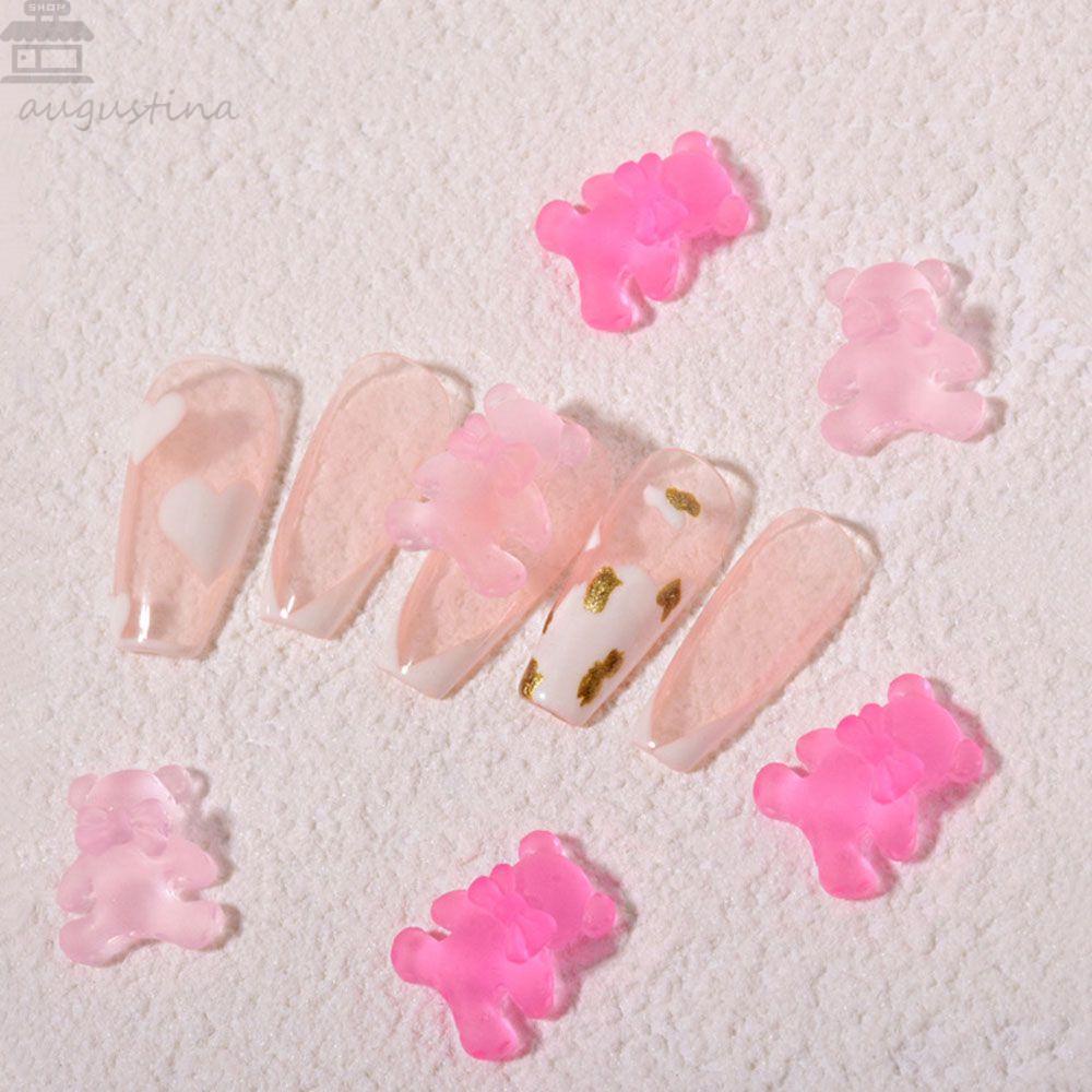 AUGUSTINA Augustina Bear Nail Art Dekorasi Lucu Resin Aurora Candy Bow Tie Bear Kristal DIY Ornamen