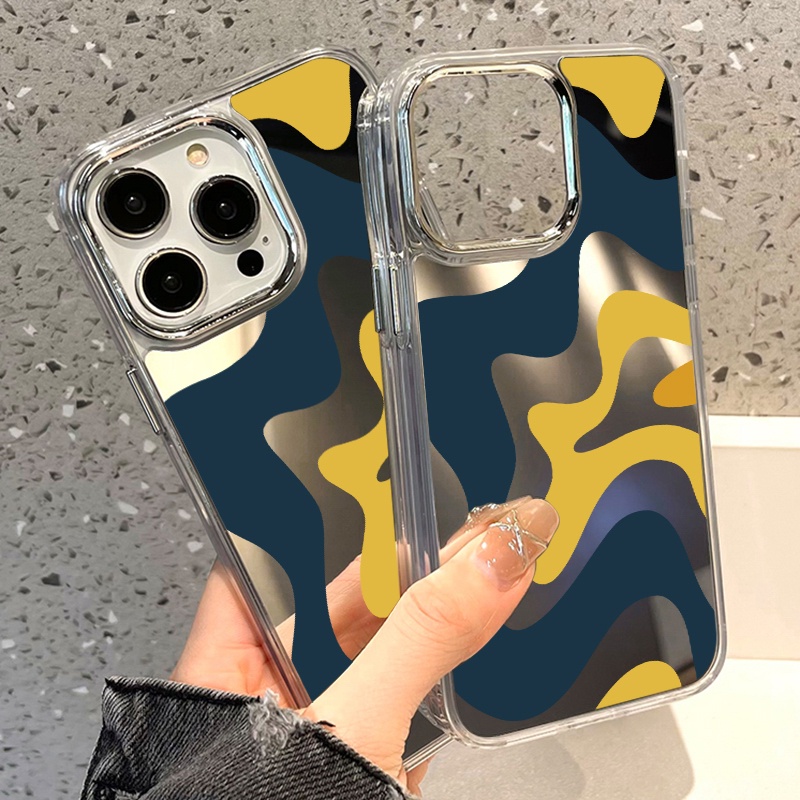 IPHONE Art Lukisan Cermin Ponsel Case Kompatibel Untuk Iphone11 12 13 14 12Pro 13Pro 14Pro Pro Max XR X XS Max Electroplating Tombol Perlindungan Mirror Cover