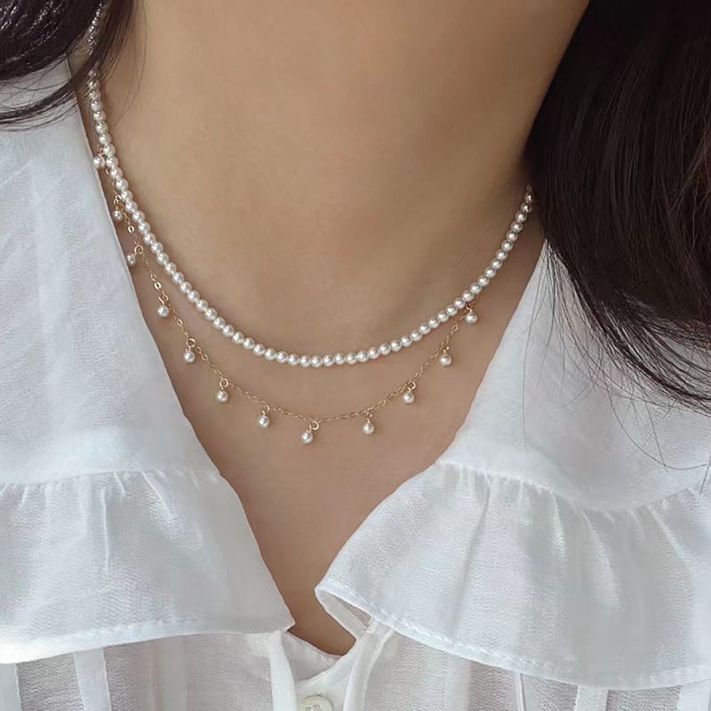 Kalung Mutiara Rantai Tipis Sederhana Perempuan ins Trendi Temperamen Niche All-Match Desain Rantai Klavikula Peri Super Tinggi @-