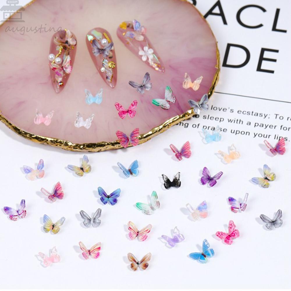 AUGUSTINA Agustin 3D Butterfly Nail Art Dekorasi 30pcs/roda Manikur Elegan Tips DIY Perhiasan Kuku Aneka Kuku Berlian Imitasi