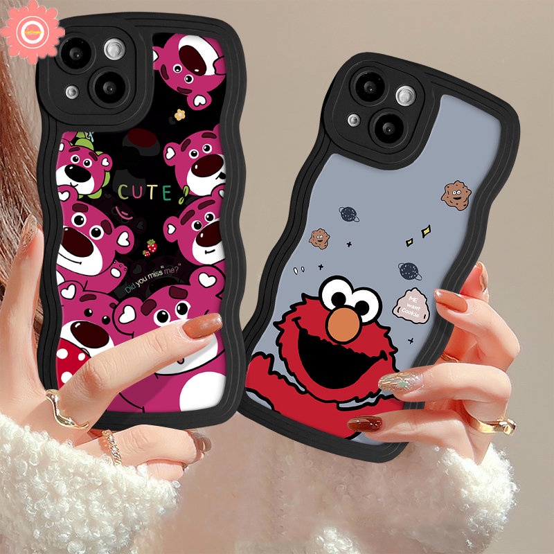 Casing Untuk Redmi 9A 9T A2 10A 9C A1 10C A1+ 10 A2+ 12C 9catatan 11 10 8 9 Pro 11s 10s 9s Mi 11T Pro POCO X3 M3 NFC Pro Kartun Sesame Street Beruang Strawberry Lucu Lembut Case Wavy Edge