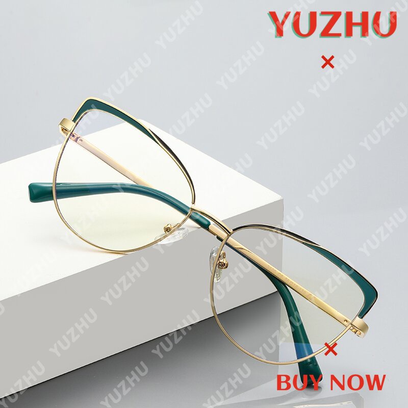 (YUZHU) Western Fashion Cat Eye Anti Blue Light Eyeglasses Metal Ketapel Kacamata Optik