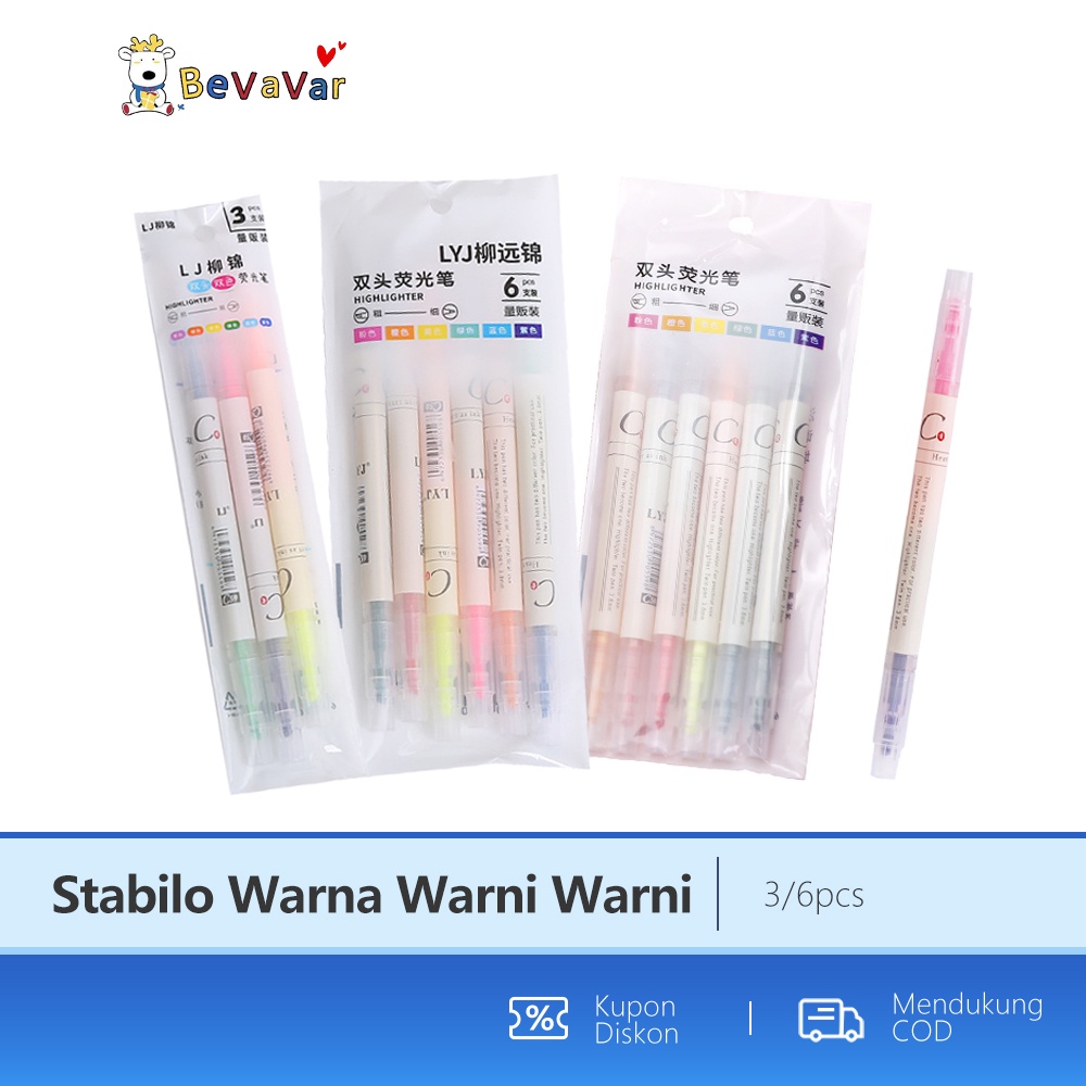 BEVAVAR 6Pcs/Set Stabilo Warna Warni / Highlighter Warna Warni 12 Warna