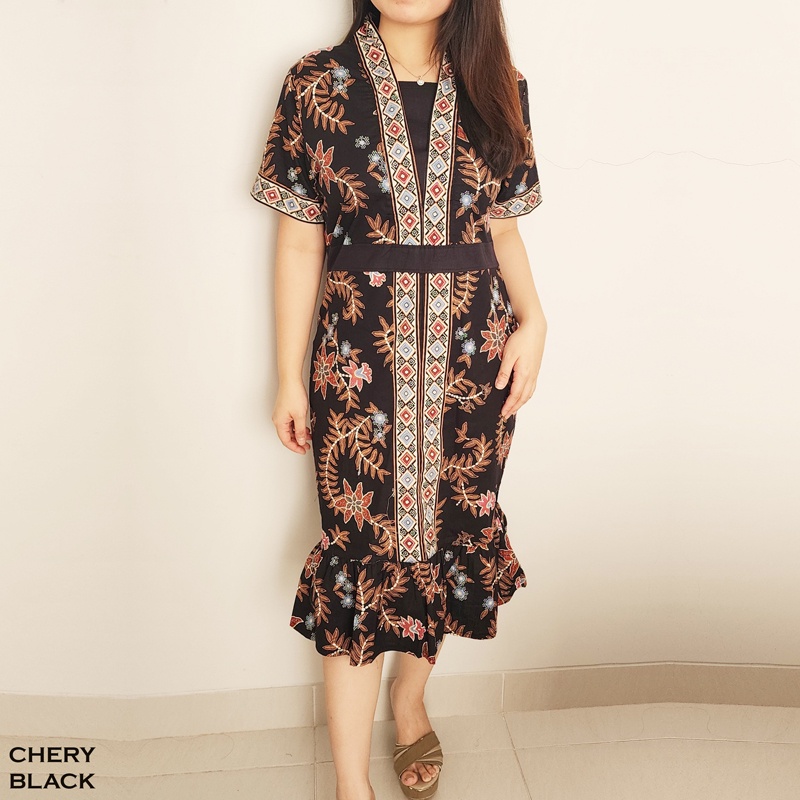 Evercloth Chery Dress Batik Modern Wanita Gaun Terusan Jumbo