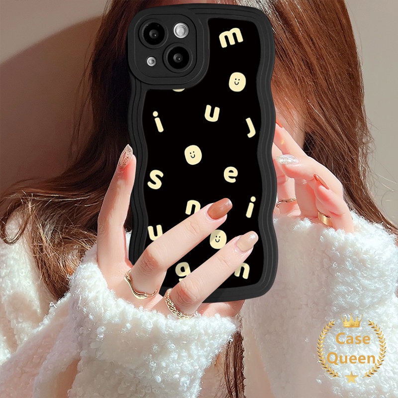 Fashion Bintang Graffiti Huruf Inggris Case Untuk Redmi 10A 9C 10 12C A1 9C NFC 9T 10C 9 9A Redmi Note 9 8 11s 10 11 10S Ins Kartun Sederhana Alfabet Senyum Pasangan Lembut Bergelombang Penutup Tepi