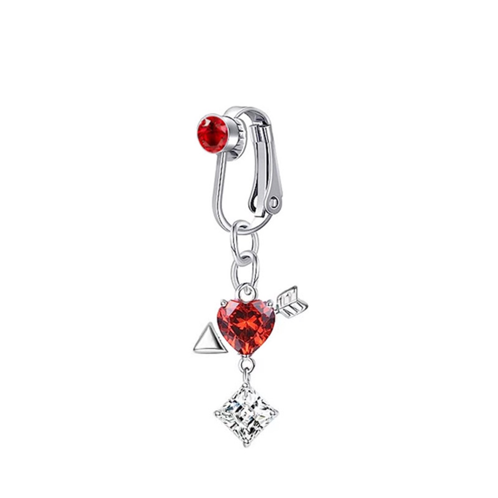 1pc Seri Merah Hati Kristal Pusar Cincin Stainless Steel Shiny Cubic Zircon Pusar Tindik Panjang Liontin Drop Perhiasan Tubuh