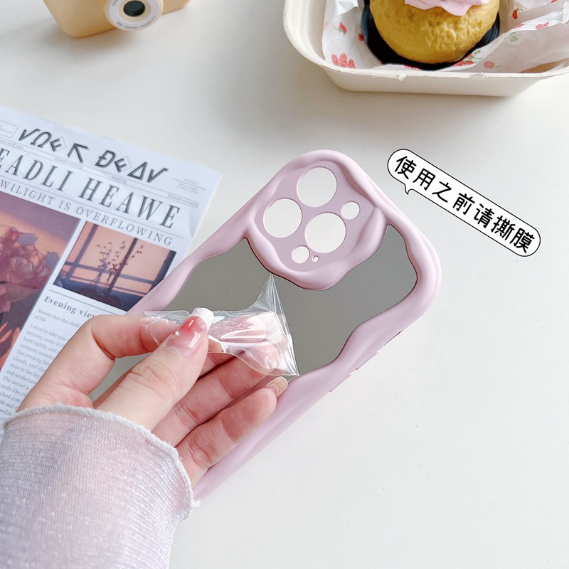 【Macaron Cream】Make Up Mirror SoftCase IPhone 7 8 Plus X Xr XS Max IPhone 11 12 13 14 Pro Max Women's Fashion Camera Protect Phone Case