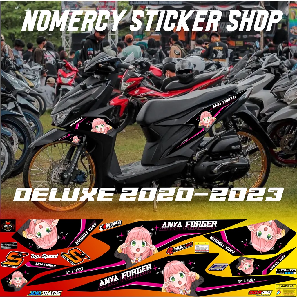 COD STRIPING STICKER WARNA HITAM VARIASI HONDA BEAT DELUXE MOTIF ANYA FORGER NOMERCY STICKER