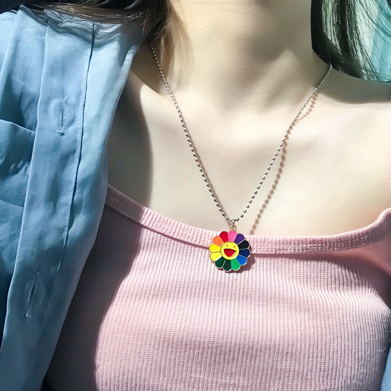 Rainbow Kalung Pria Trendi ins Hip-Hop Versi Korea Influencer Street Wear Sederhana All-Match Liontin Bunga Matahari Pria