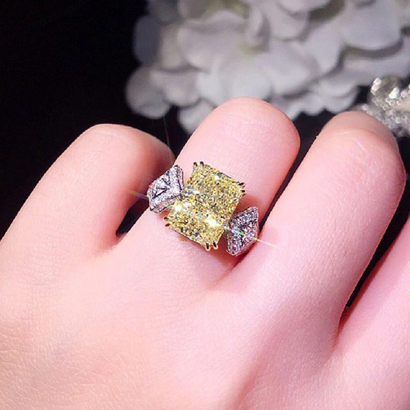 Novel Desain Kuning Cubic Zirconia Batu Persegi Wanita Cincin Pernikahan Upacara Pesta Jari Aksesoris Pernyataan Perhiasan