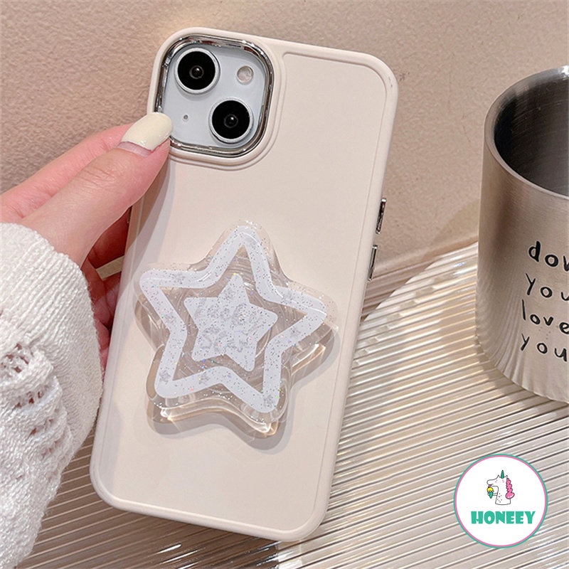 IPHONE Cute Pink Love Star Bracket Phone Case Kompatibel Untuk Iphone14 13 12 11 Pro Max 14plus Jepang Kawaii Gadis Pelindung Lensa Lembut Penutup Belakang