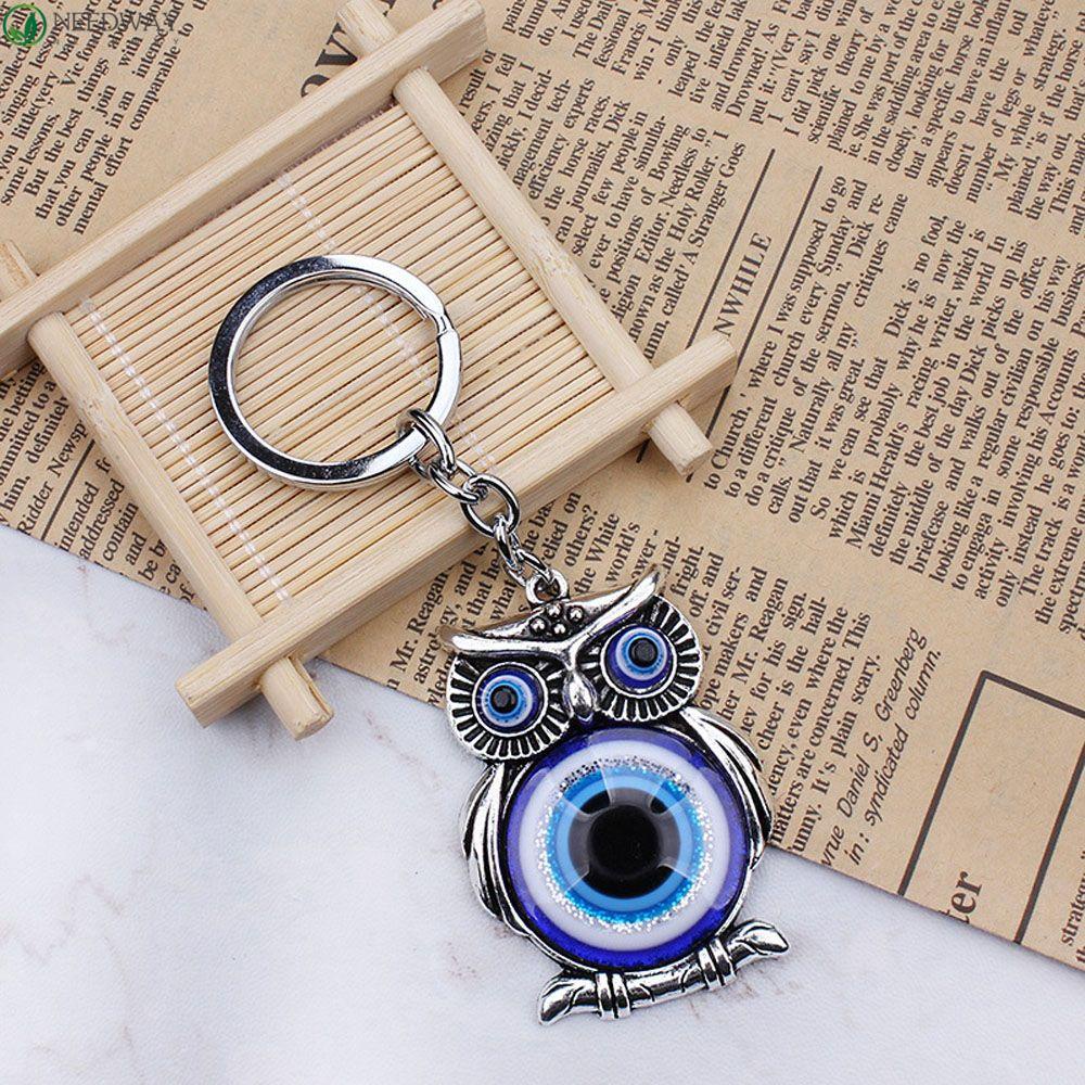 NEEDWAY Gantungan Kunci Mobil Charms Hanger Owl Biru Rumbai Lucky Charm Car Pendant