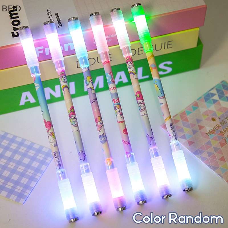 [BFID] Kartun Unicorn Bercahaya Rotag LED Flash Gel Pen Kartun Menghilangkan Stress Pen Gaming Spinning Pen Ballpoint Fashion 0.5mm Gel Pen Hadiah [ID]